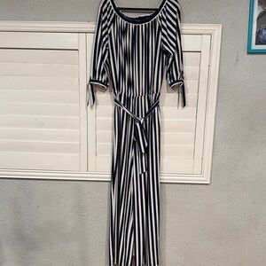 Chic Navy and White Striped Jumpsuit